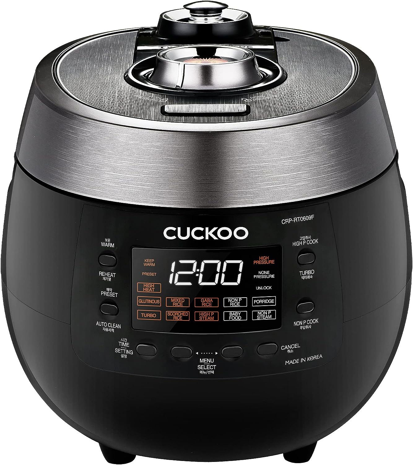 CUCKOO CRP-RT0609FB | 6-Cup (Uncooked) Twin Pressure Rice Cooker & Warmer | 12 Menu Options: High/Non-Pressure Steam & More. Made in Korea | Black