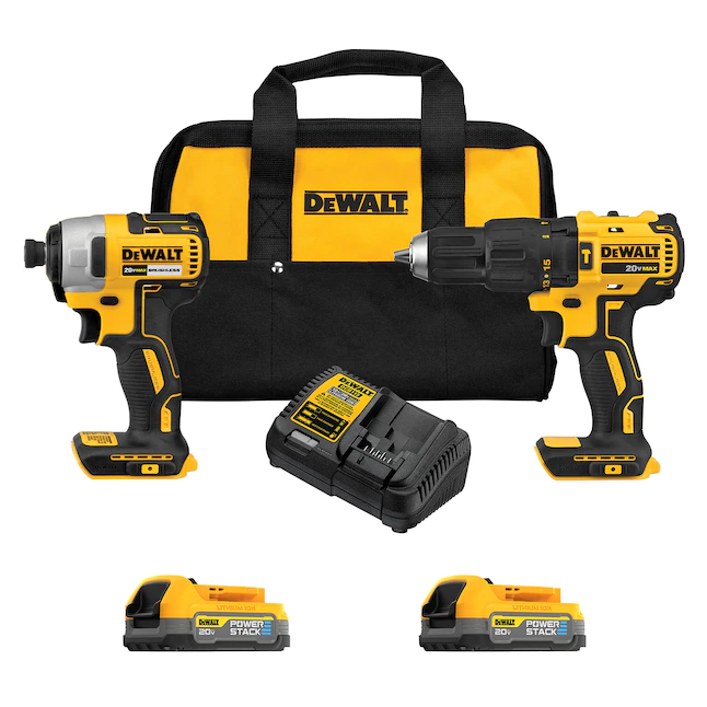 DEWALT DCK274E2 20V MAX POWERSTACK 2-Tool Combo Kit with 2 Batteries. Charger and Tool Bag