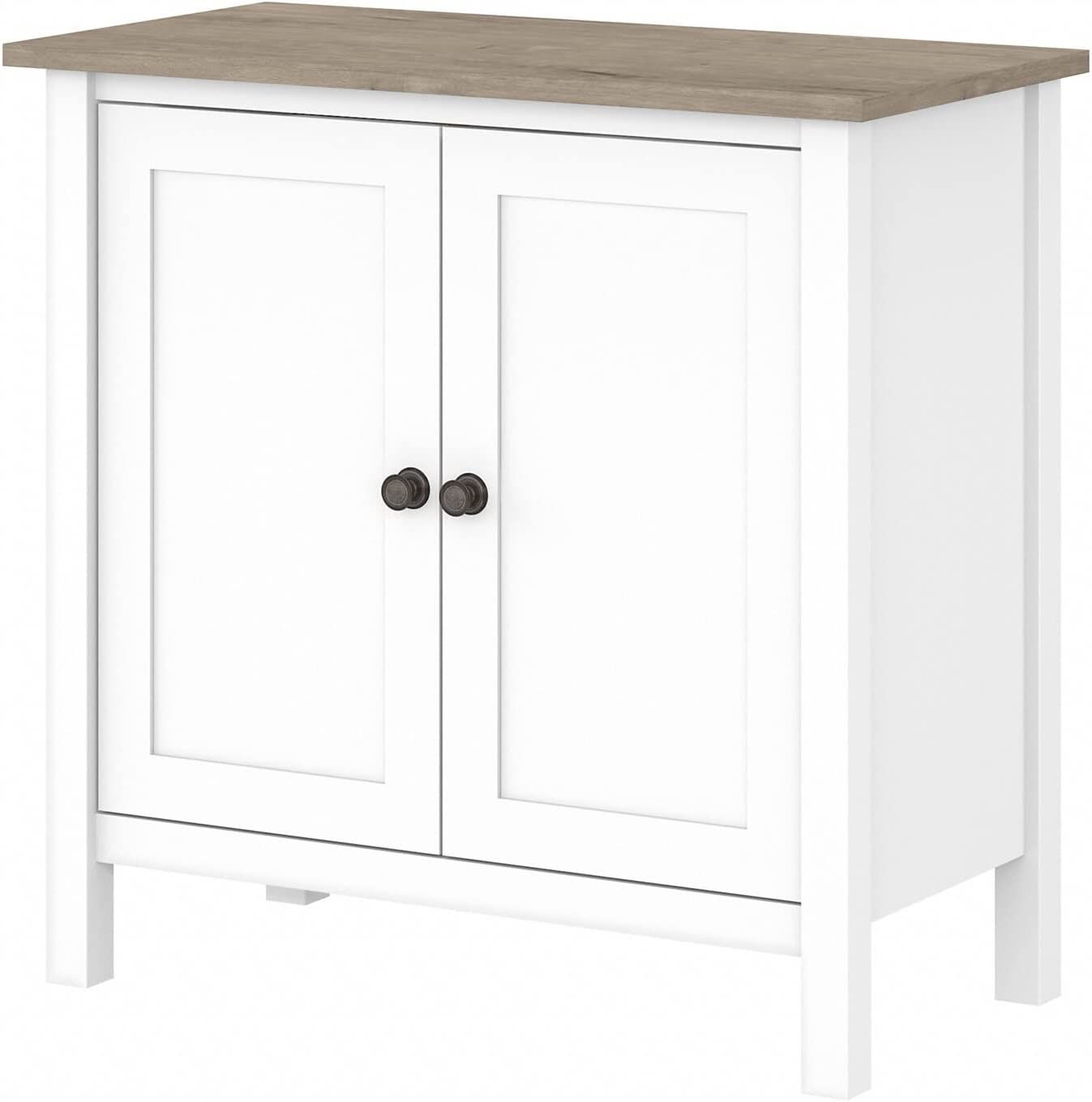 Bush Furniture Mayfield Accent Storage Cabinet with Doors. Pure White and Shiplap Gray