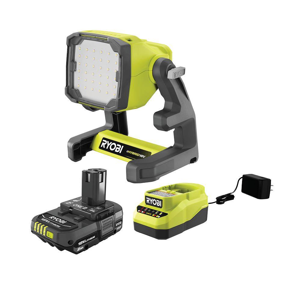 RYOBI PCL630B-PSK005 ONE+ 18V Cordless Hybrid LED Flood Light Kit with 2.0 Ah Compact Battery and Charger Starter Kit