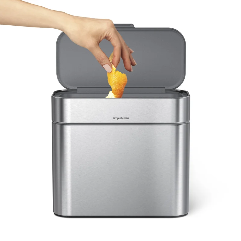 simplehuman Compost Caddy. Detachable and Countertop Bin. 4 Liter / 1.06 Gallon. Brushed Stainless Steel