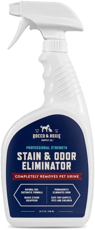 Rocco & Roxie Supply Co. Stain & Odor Eliminator for Strong Odor - Enzyme-Powered Pet Odor Eliminator for Home - Carpet Stain Remover for Cats and Dog Pee - Enzymatic Cat Urine Destroyer - Carpet Cleaner Spray