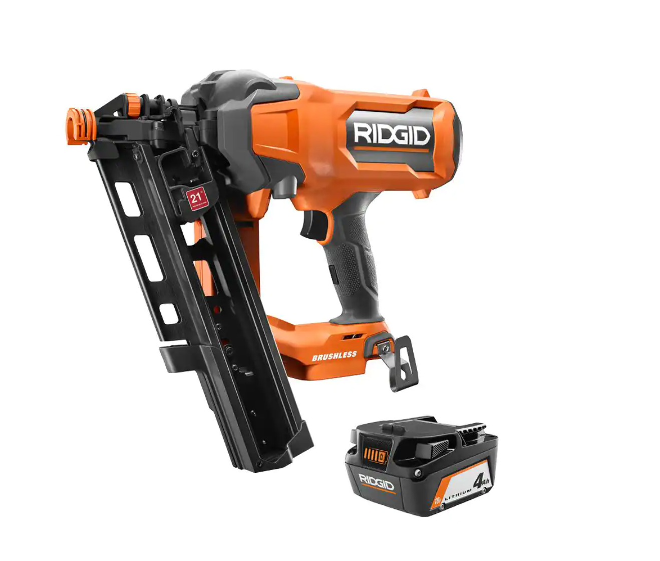 RIDGID R09894B-AC87004 18V Lithium-Ion Brushless Cordless 21° 3-1/2 in. Framing Nailer with 18V Lithium-Ion 4.0 Ah Battery