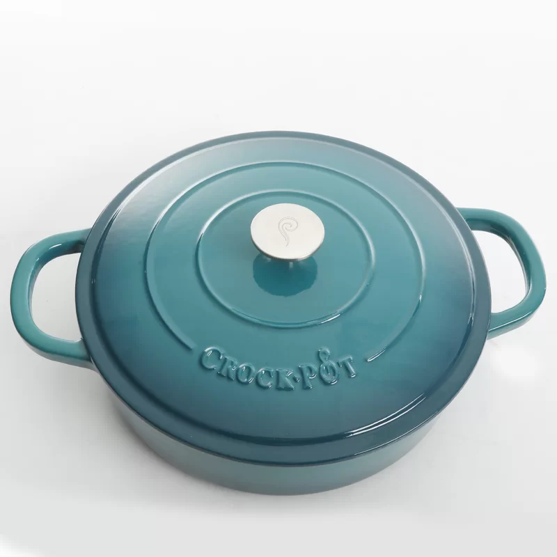 Crock Pot 112002.02 Artisan Enameled Cast Iron Braiser W/Lid. 5 Quart. Teal Ombre