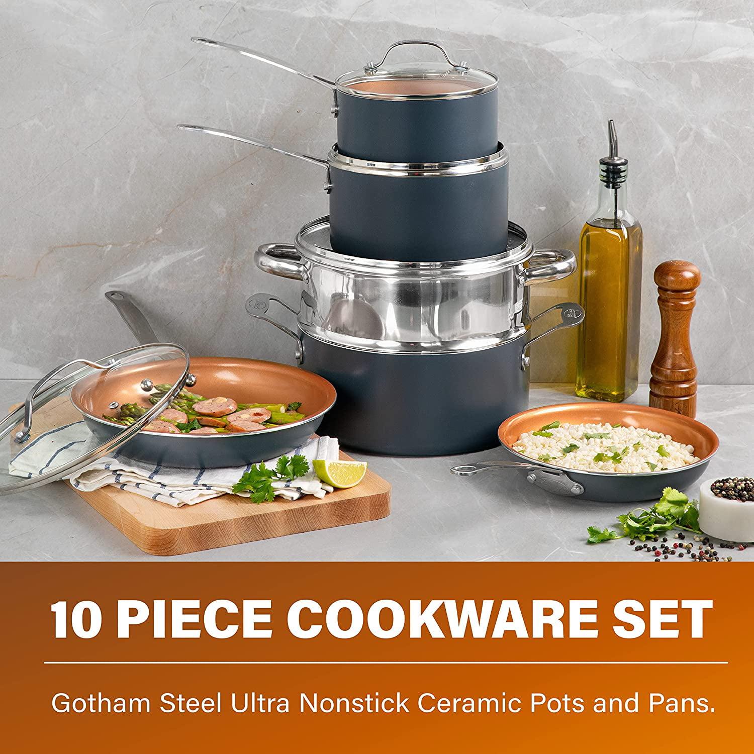 Gotham Steel 10Pc Pots and Pans Set Nonstick Cookware Set Gray