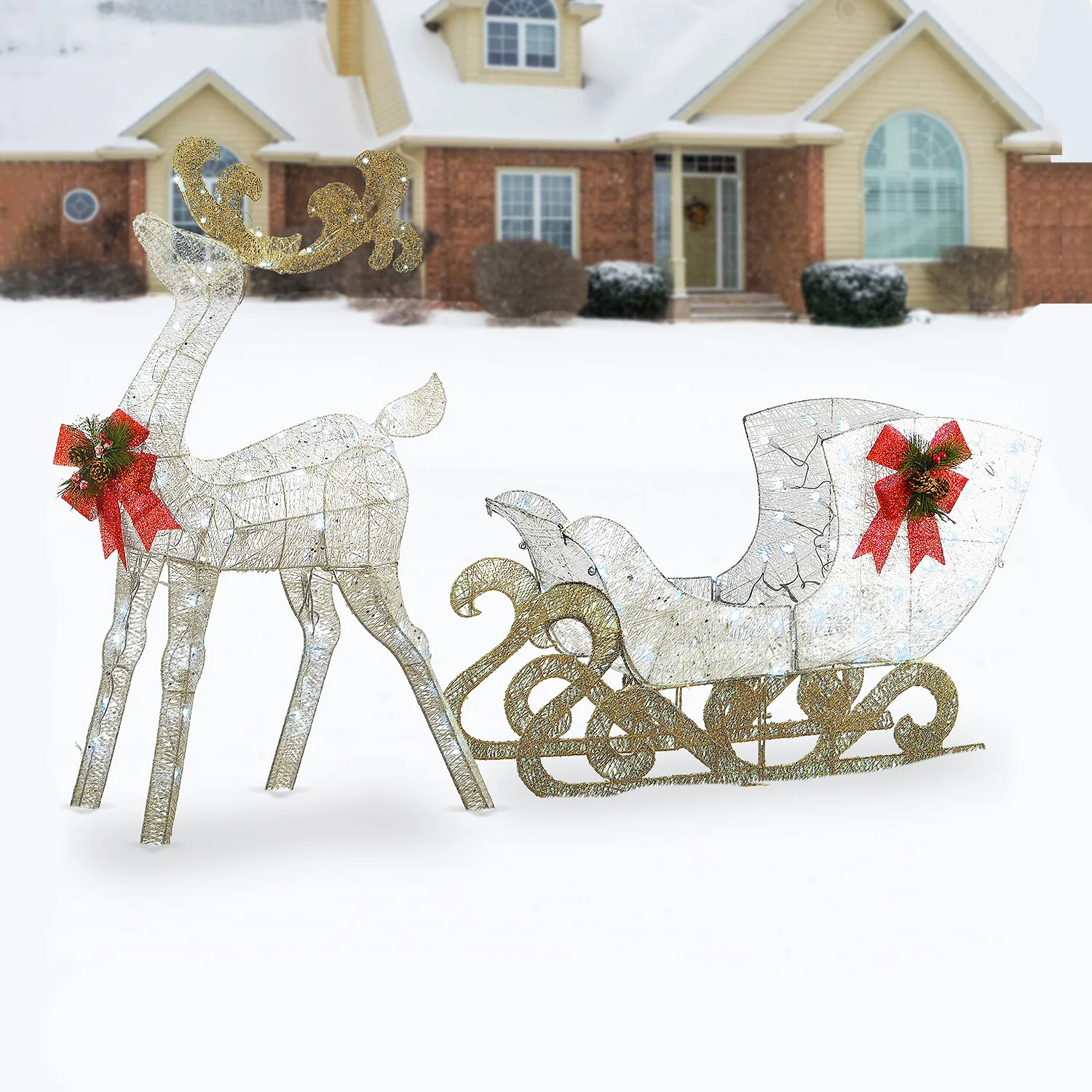 National Tree Company Prelit LED 48 in Reindeer and 24 in Sleigh Christmas Decorations
