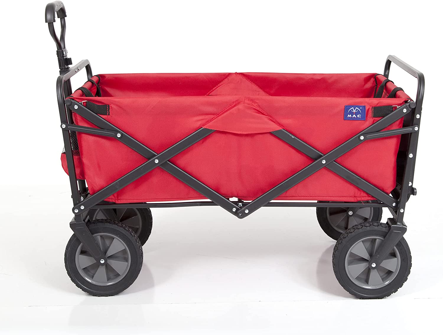 MACSPORTS Collapsible Outdoor Utility Wagon with Folding Table and Drink Holder. Bright Red