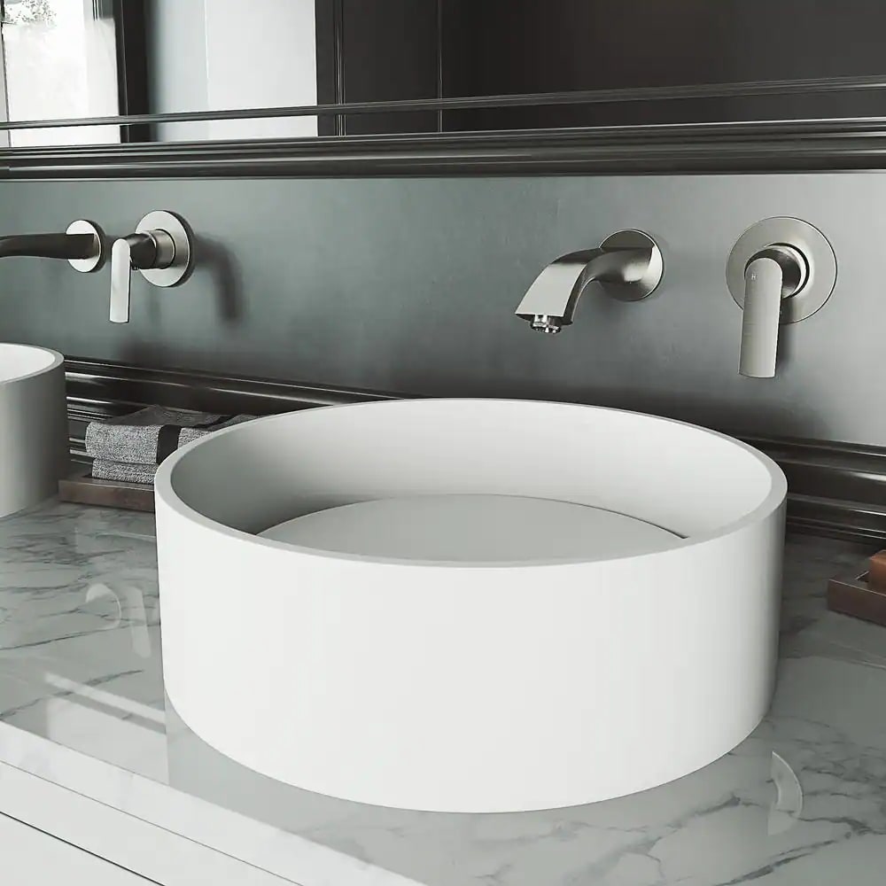 VIGO VG04016 Matte Stone Anvil Composite Round Vessel Bathroom Sink in White