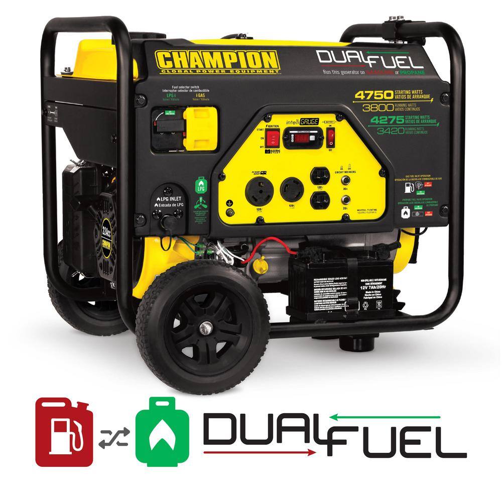 Champion Power Equipment 76533 3800-Watt/4750-Watt Electric Start Gas and Propane Powered Dual Fuel Portable Generator