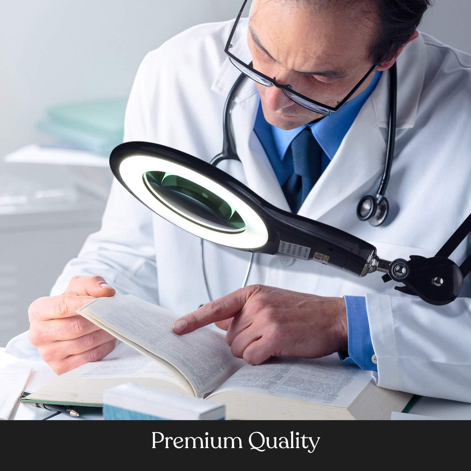 Brightech LightView PRO Magnifying Desk Lamp. 2.25x Light Magnifier - Black