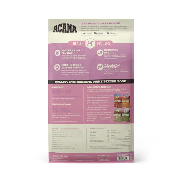 ACANA Singles Limited Ingredient Diet High Protein Lamb & Apple Dry Dog Food. 13 lbs