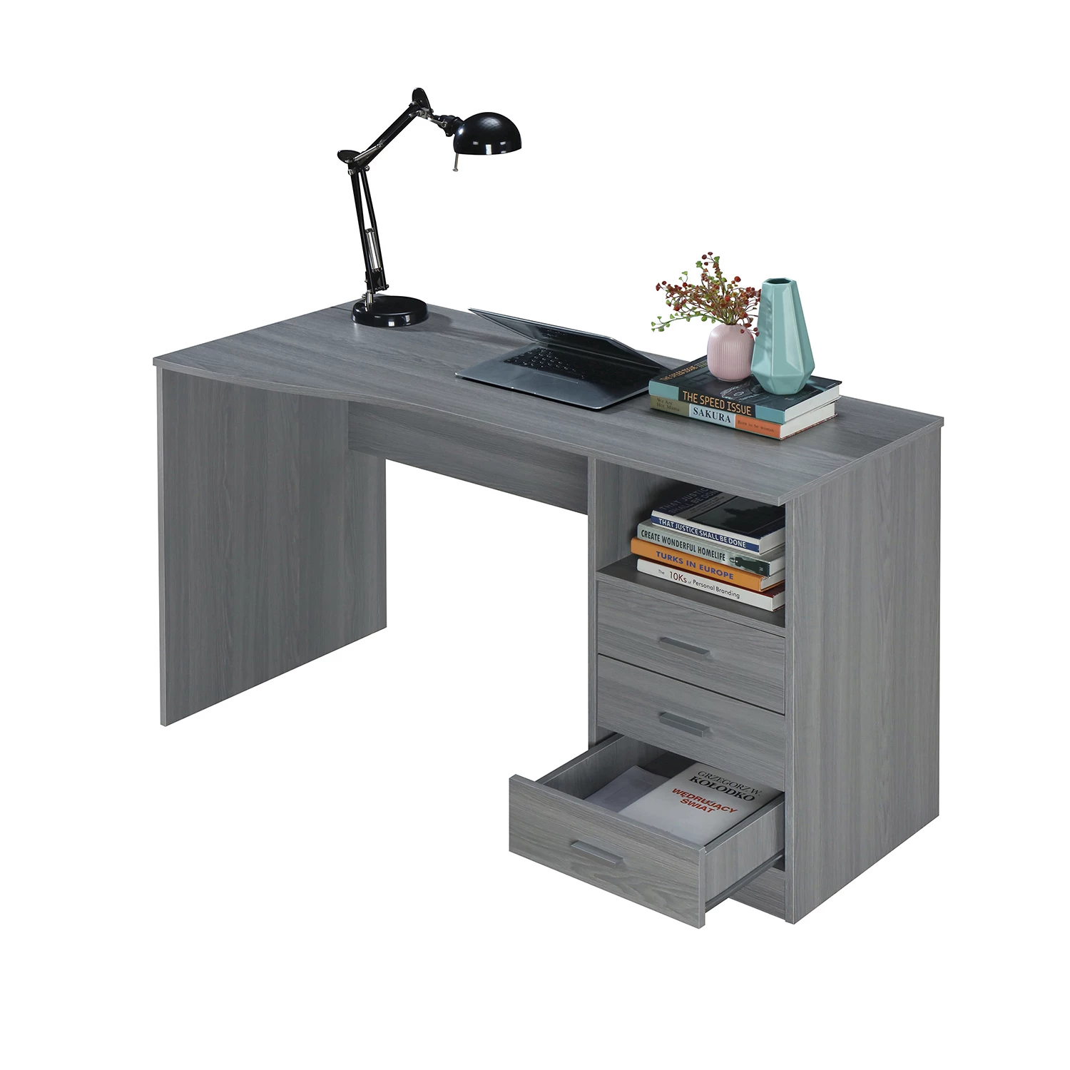 Techni Mobili Classic Computer Desk with Multiple Drawers. Grey