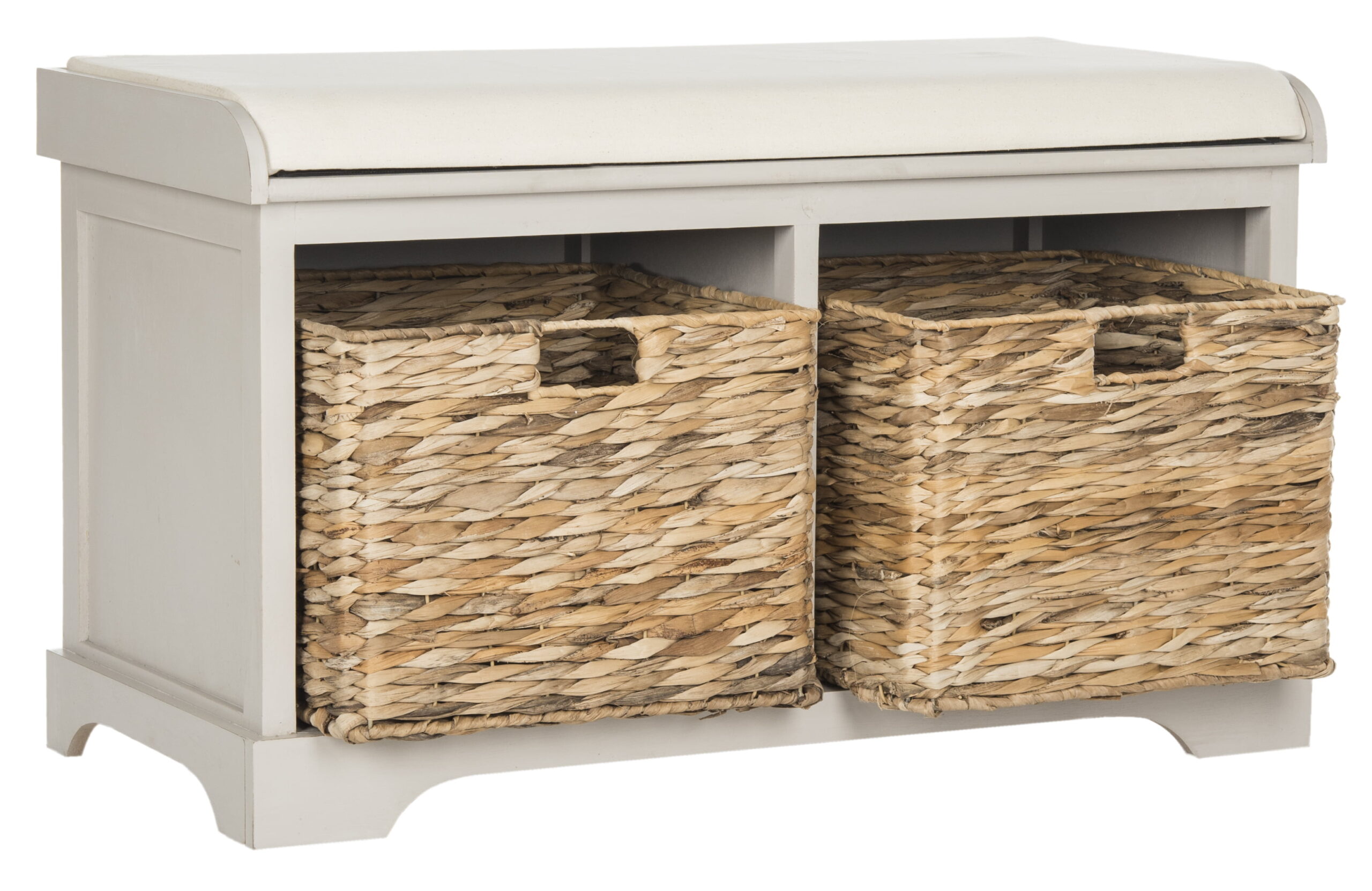 Safavieh Freddy Contemporary Wicker Storage Bench with Cushion.Vintage Grey