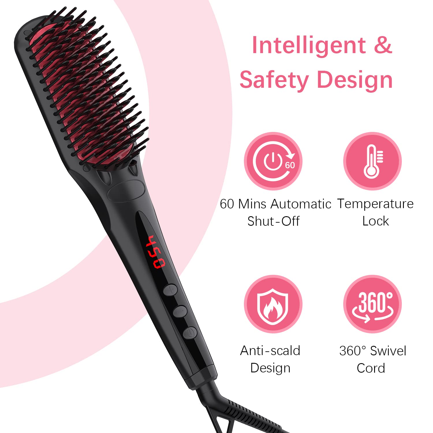 MiroPure Enhanced Hair Straightener Brush by MiroPure. 2-in-1 Ionic Straightening Brush with Anti-Scald Feature. Auto Temperature Lock & Auto-Off Function (Black)