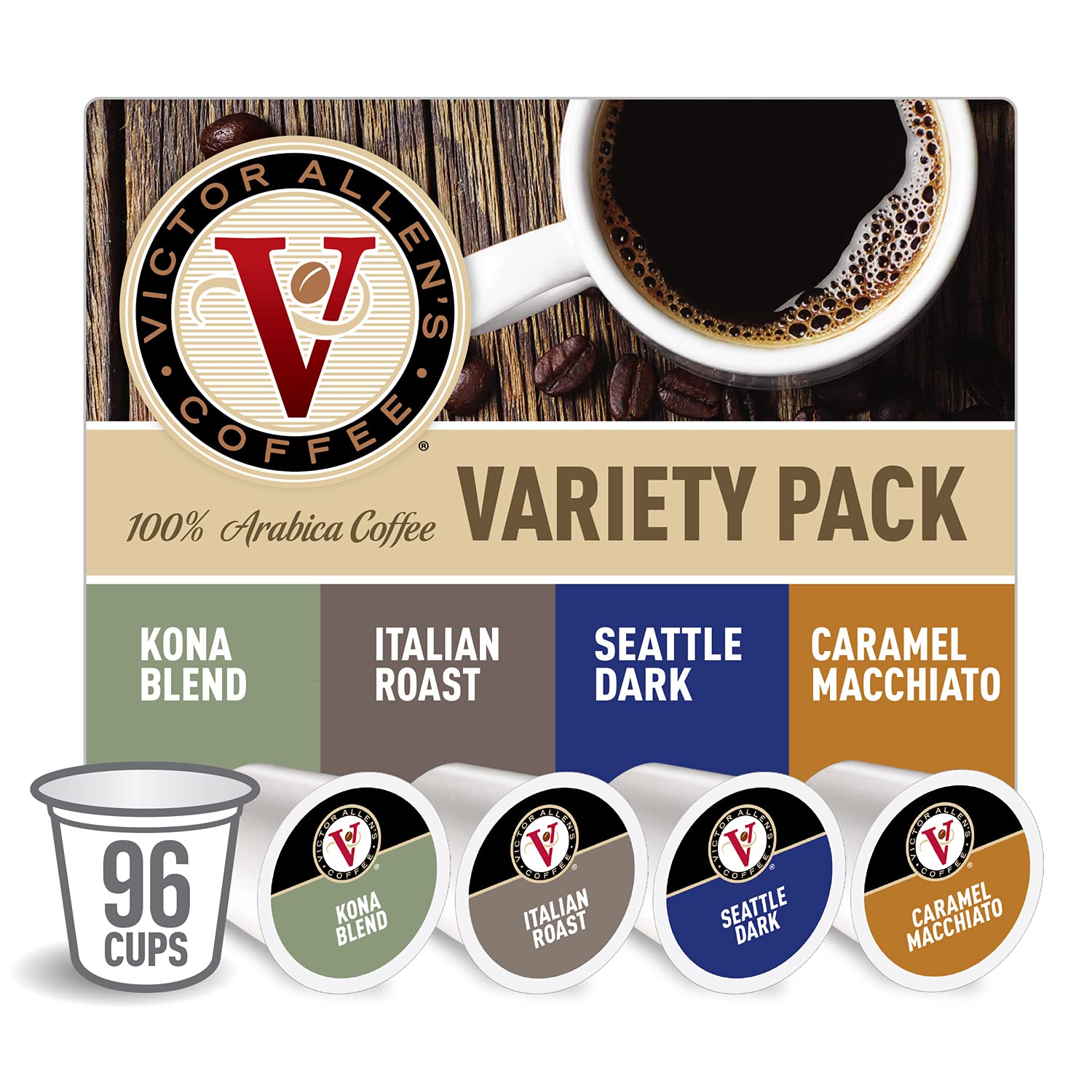 Victor Allen 14206067 Flavored & Unflavored Coffee Variety Pack for K-Cup® Keurig 2.0® Brewers. 96 Count Victor Allen's Coffee® Single Serve Coffee Pods