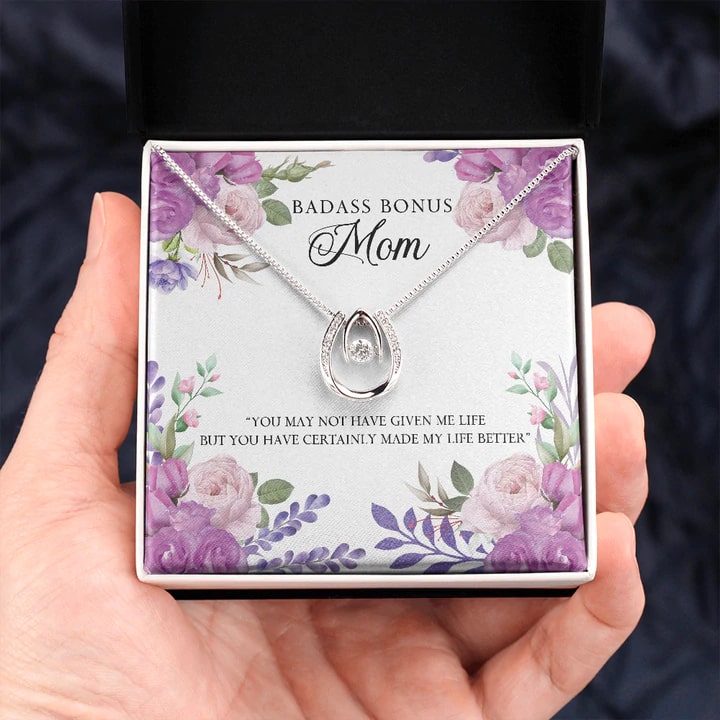 Cubic Zirconia Crystal Necklace. White Gold Over Stainless Steel. 0.77 x 0.62 inches. Necklace Gift box