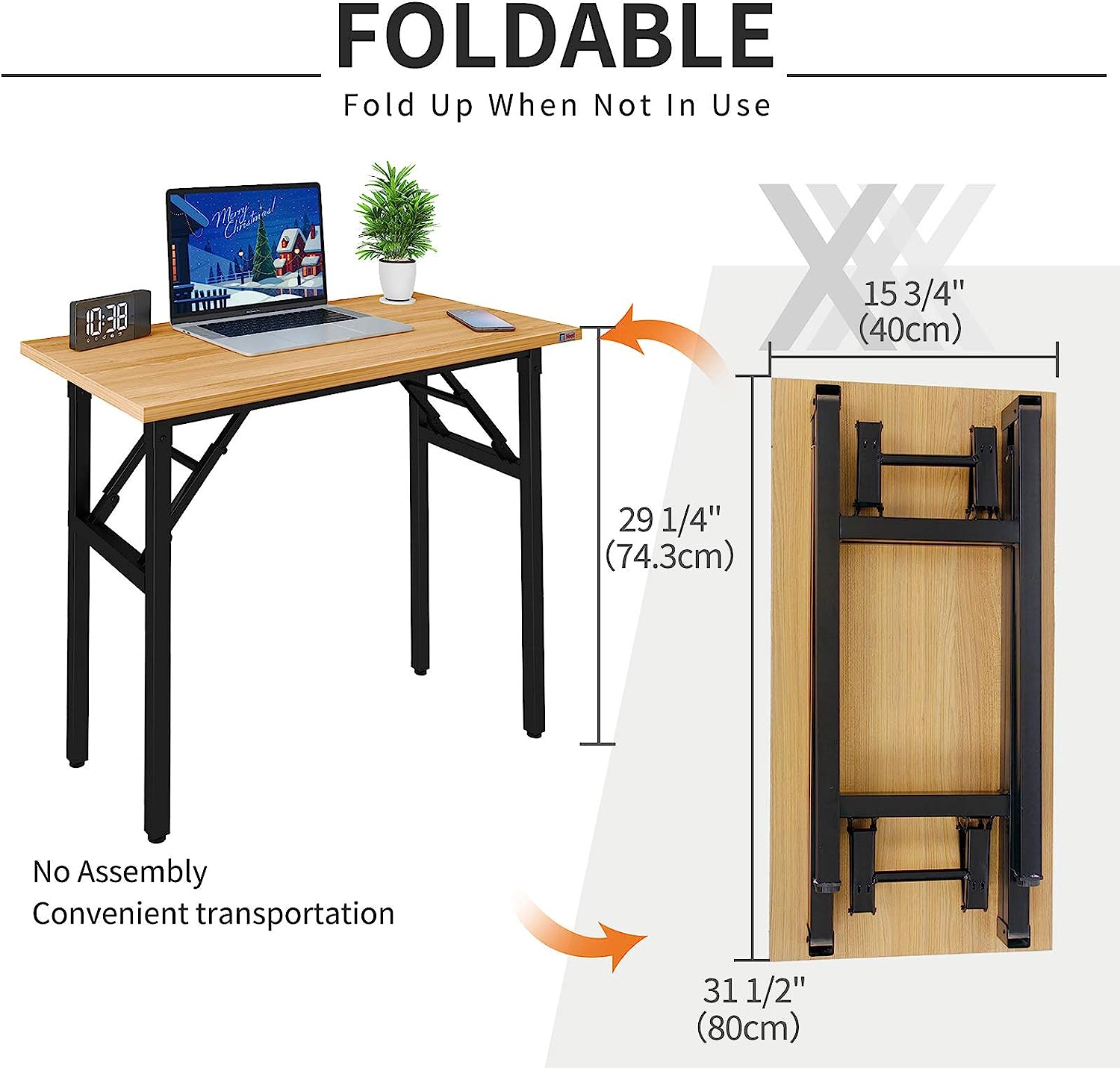 Need Office Computer Desk - 47.2L Sturdy and Heavy Duty Folding Laptop Table.Writing Table/Home Office Desk/Sewing Table.No Assembly Required (Teak Color) AC5BB12060