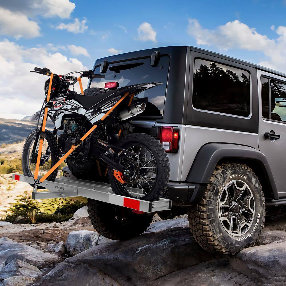 Mockins MA-40 500 lb Capacity Heavy-Duty Steel Hitch Mounted Dirt Bike Carrier- Includes Loading Ramp. Straps & Bonus Hitch Stabilizer