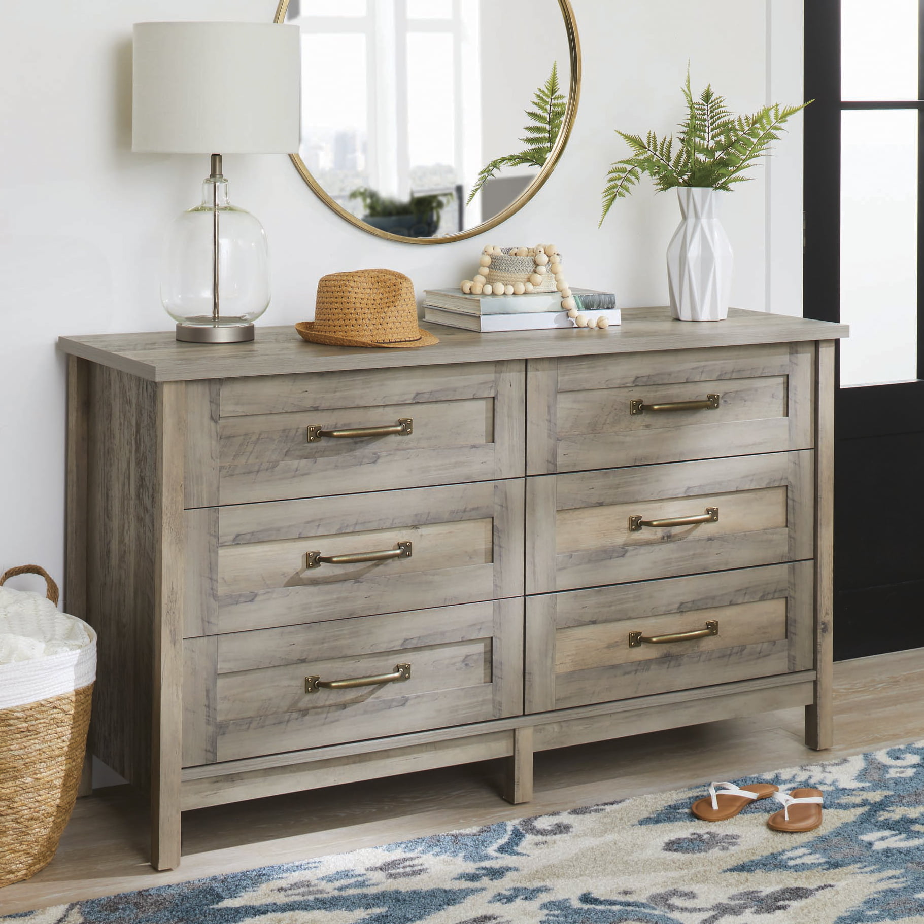 Better Homes & Gardens Modern Farmhouse 6 - Drawer Dresser. Rustic Gray Finish