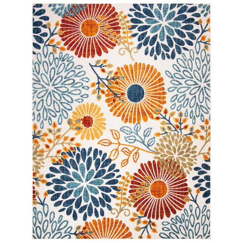 SAFAVIEH  Cabana Cream/Red 9 ft. x 12 ft. Floral Leaf Indoor/Outdoor Patio  Area Rug