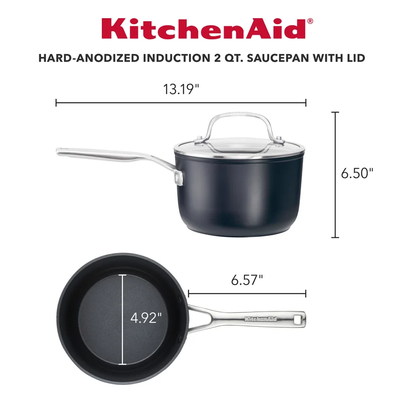 KitchenAid 80192 Hard Anodized Induction Nonstick Saucepan with Lid. 2 Quart. Matte Black