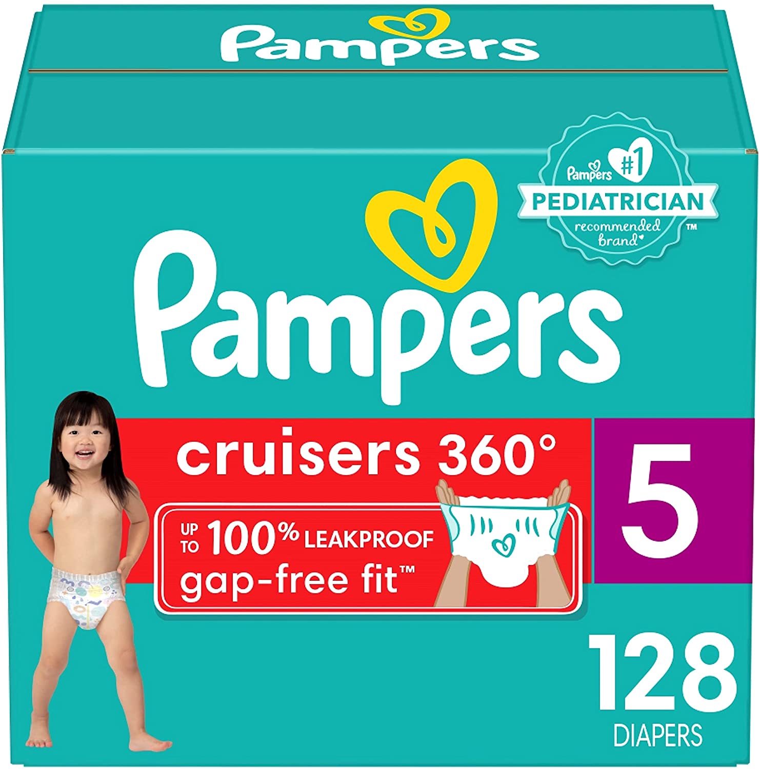 Diapers Size 5. 128 Count - Pampers Pull On Cruisers 360° Fit Disposable Baby Diapers with Stretchy Waistband