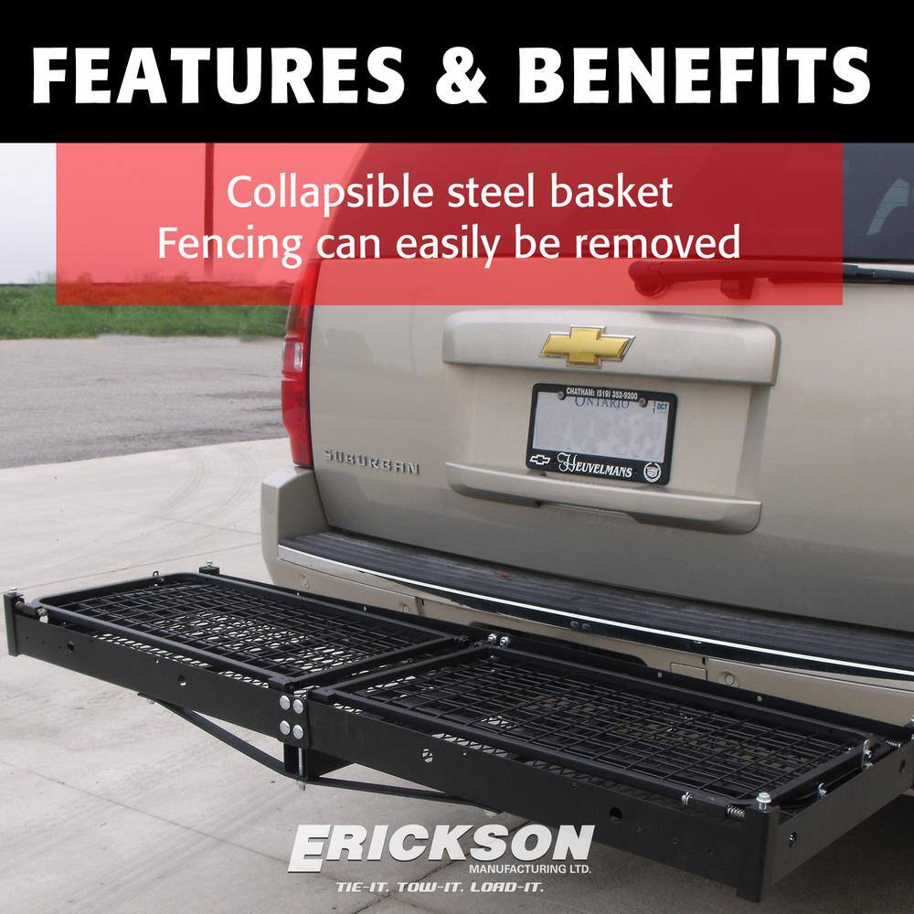Erickson 07496 500 lb. Capacity 60 in. x 20 in. Steel Folding Hitch Cargo Carrier for 2 in. Receiver