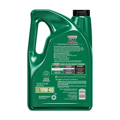Castrol GTX High Mileage 10W-40 Synthetic Blend Motor Oil. 5 Quarts. Case of 3