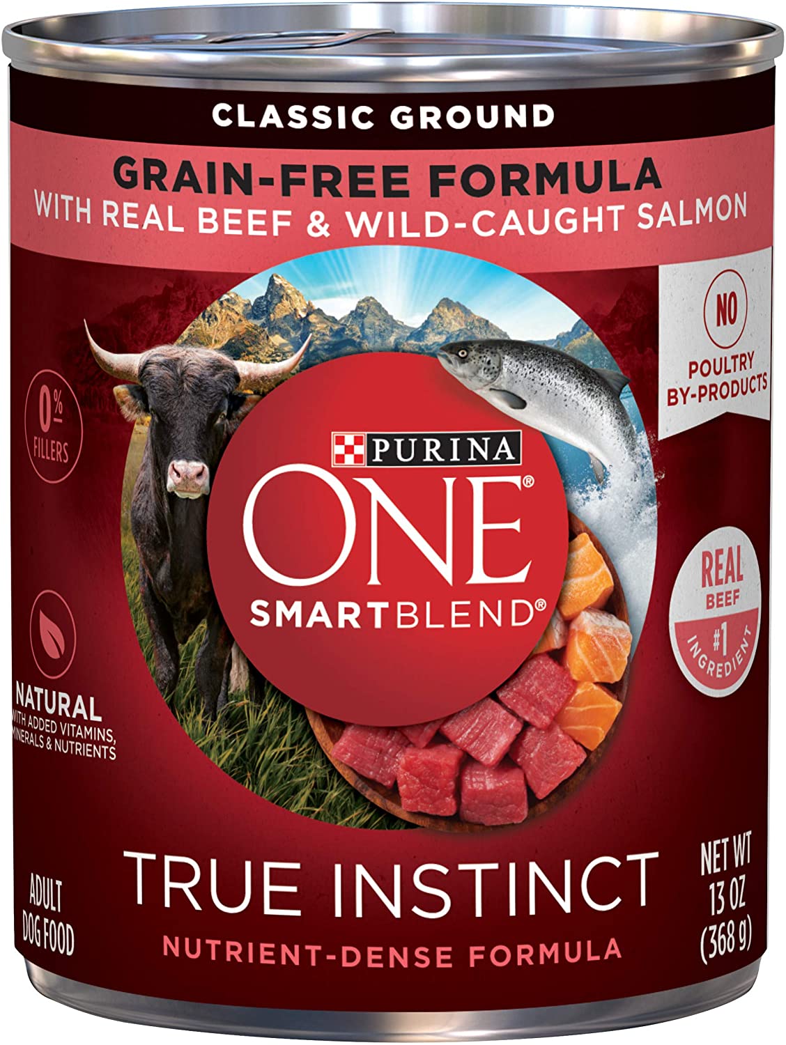 Purina ONE Grain Free. Natural Pate Wet Dog Food. SmartBlend True Instinct With Beef & Wild Caught Salmon - (12) 13 oz. Cans