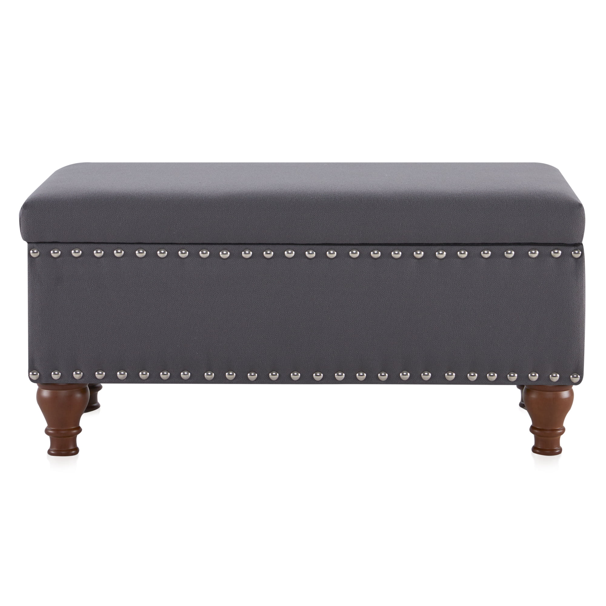 BELLEZE 35 Inch Button Tufted Top Ottoman Bench - Quincy (Gray)
