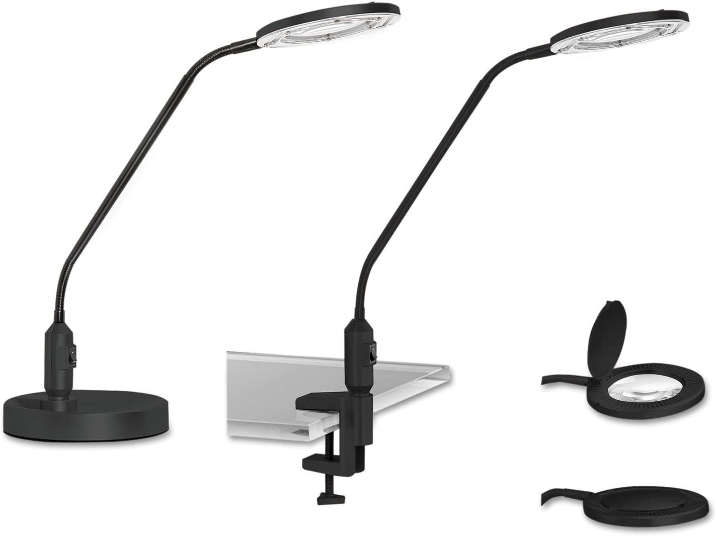 Alera Led Magnifier Lamp. Desktop Or Clamp-On. 19-Inch High. Black