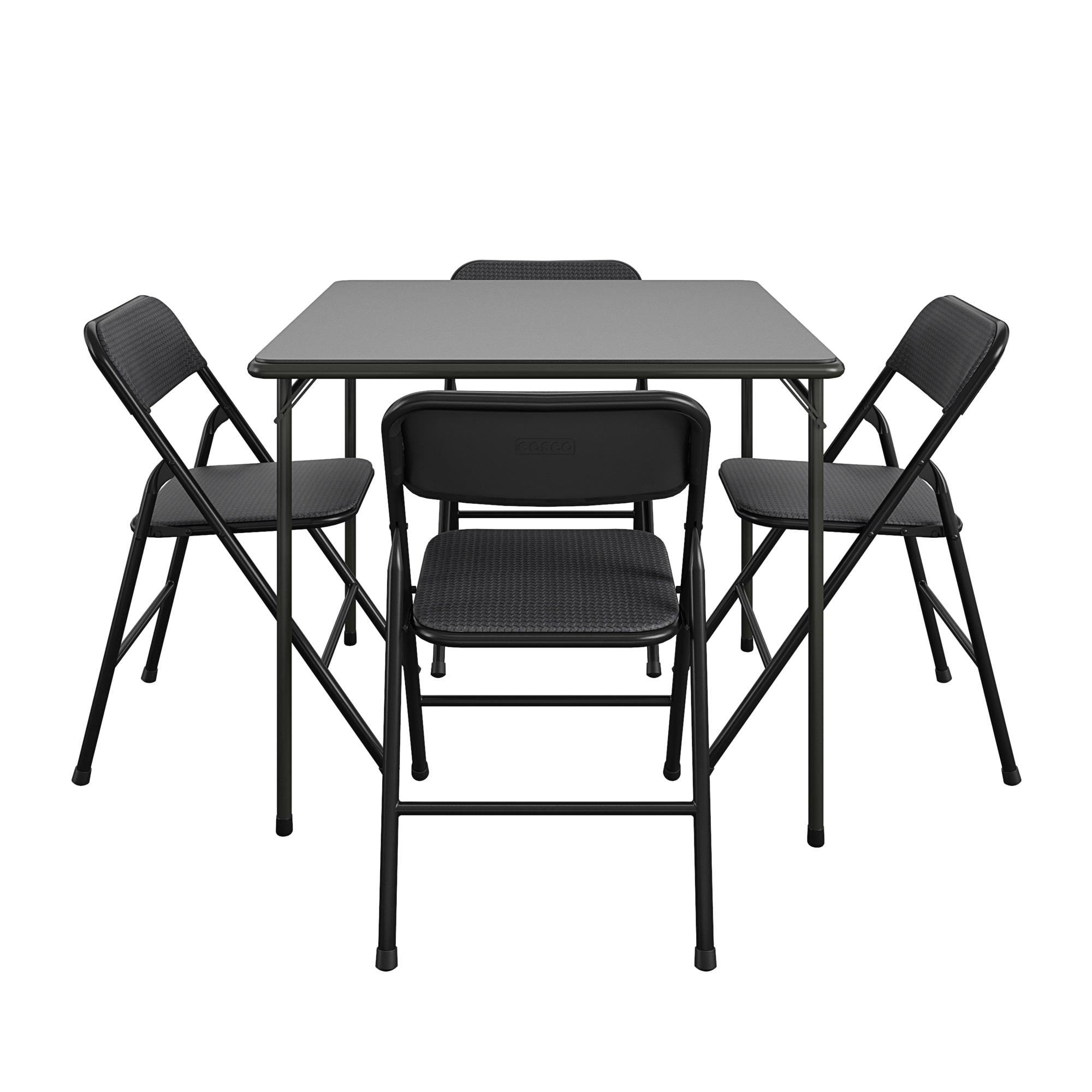 COSCO Premium 5-Piece Fabric Folding Chair & Classic 34″Vinyl Card Table Set. Black