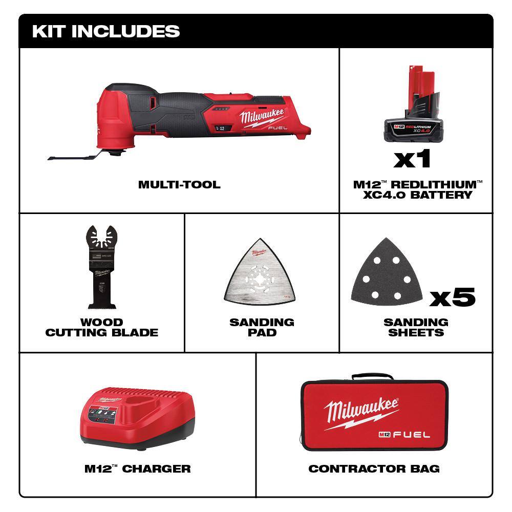 Milwaukee 2526-21XC-49-10-9113 M12 FUEL 12V Lithium-Ion Cordless Oscillating Multi-Tool Kit with Multi-Tool Blade Kit (9-Piece)