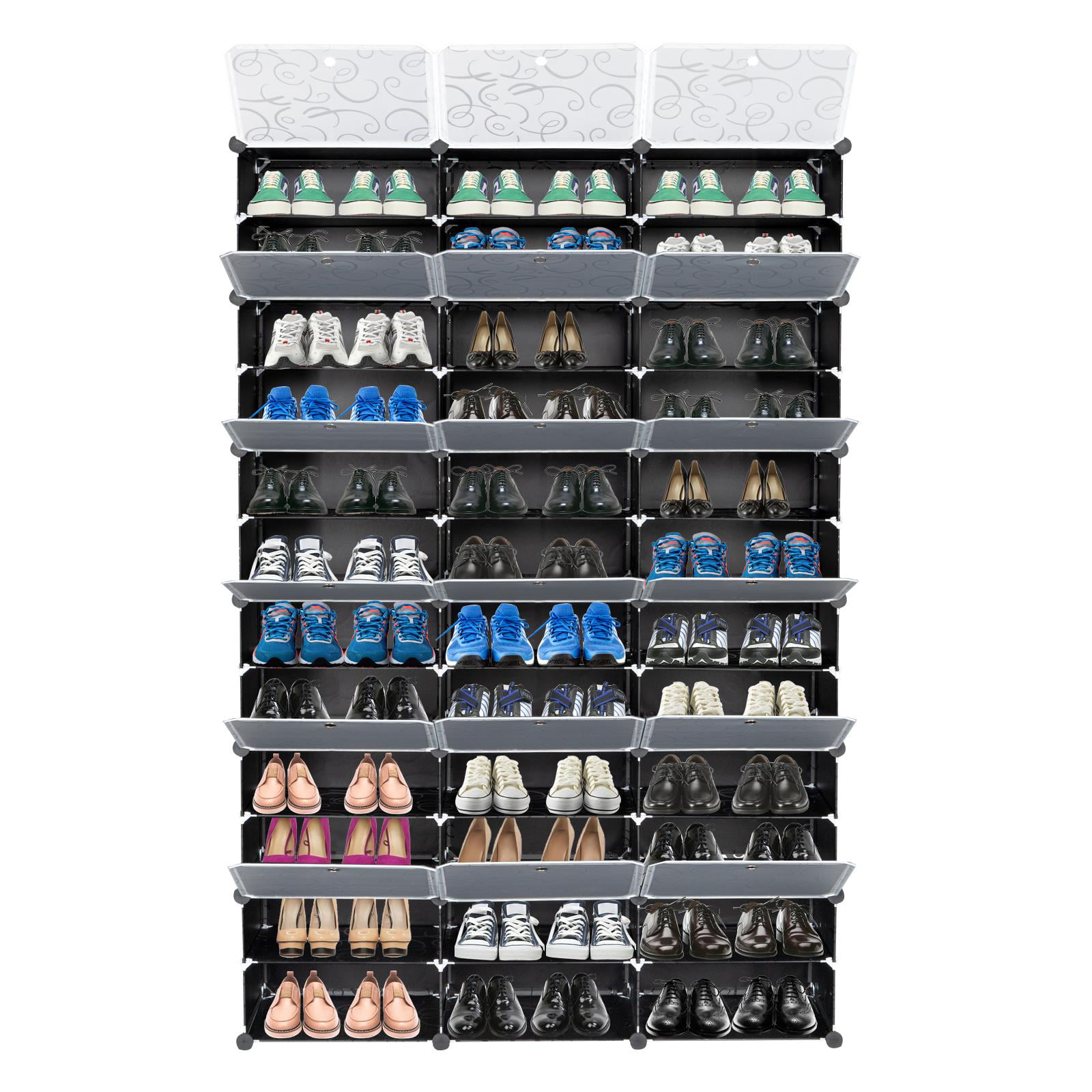 Ktaxon 36 Cubes 72 Pairs Modular Plastic Shoe Storage Cabinet Boxes for Hallway Bedroom Closet Entryway Black