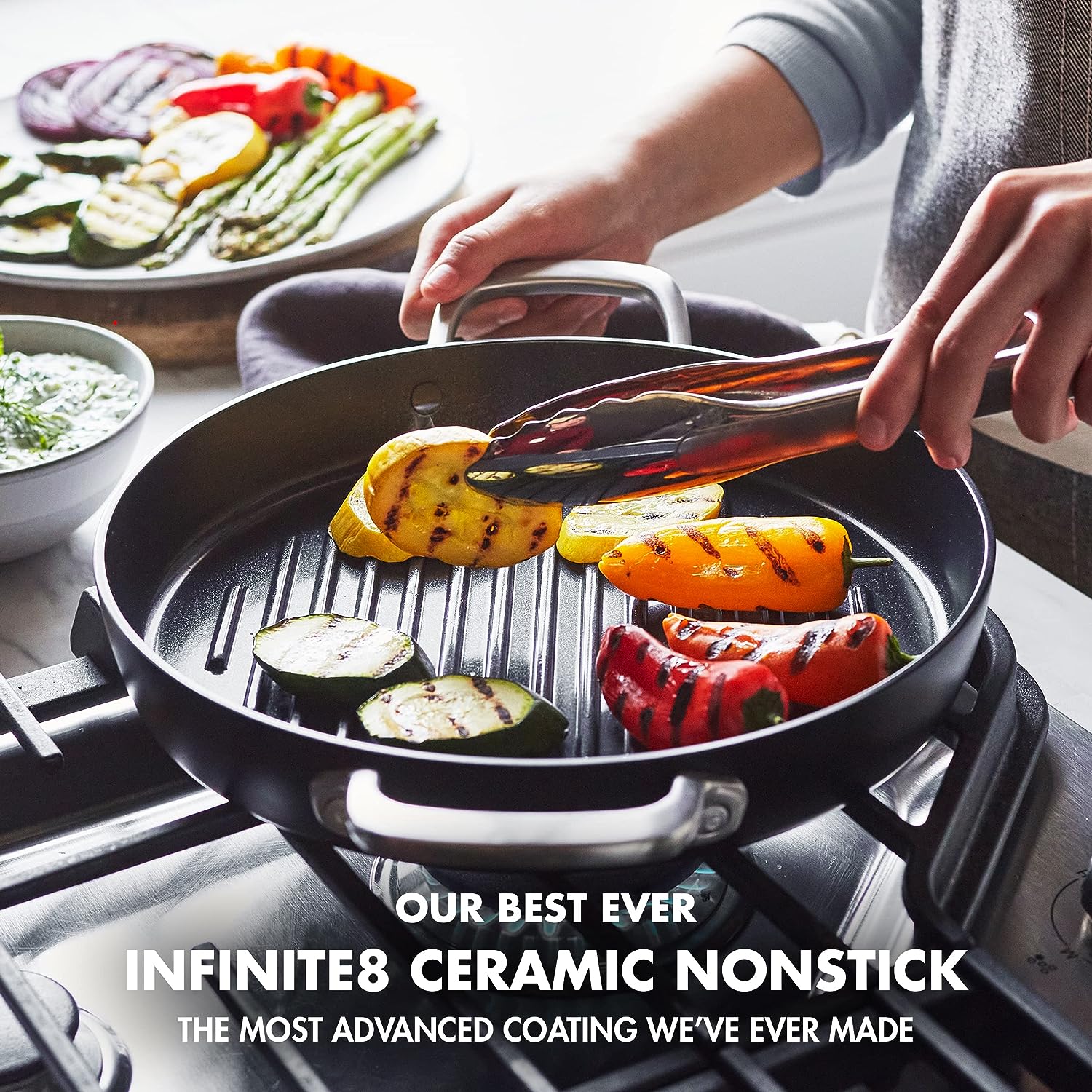 GreenPan GP5 Hard Anodized Advanced Healthy Ceramic Nonstick. 11″ Round Grill Pan. PFAS-Free. Induction. Dishwasher Safe. Oven & Broiler Safe. Black