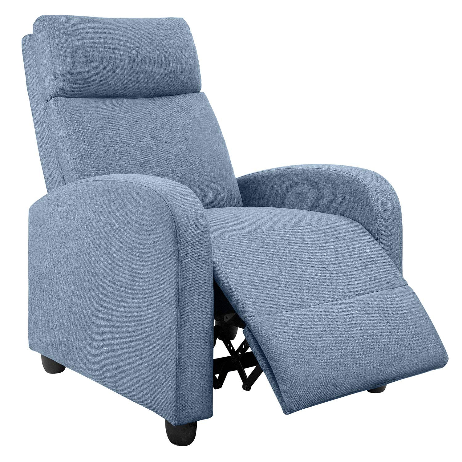 Lacoo Single Recliner. Padded Back Recliner for Living Room. Fabric. Blue