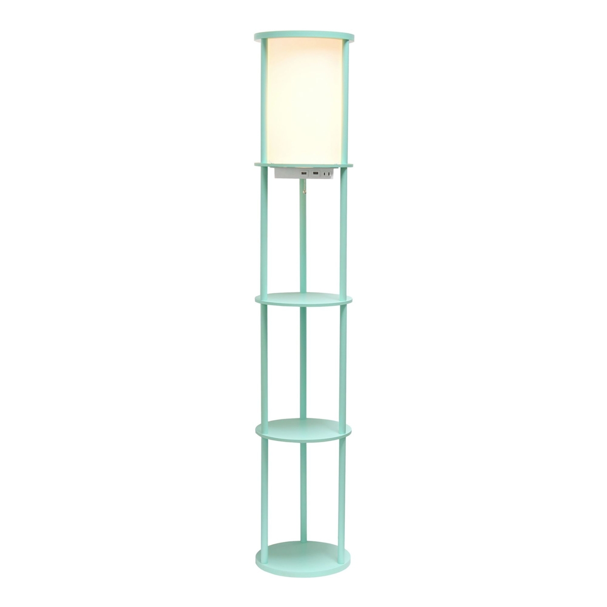 Simple Designs 62.5″ Round Modern Shelf Etagere Organizer Storage Floor Lamp With 2 Usb Charging Ports. Aqua