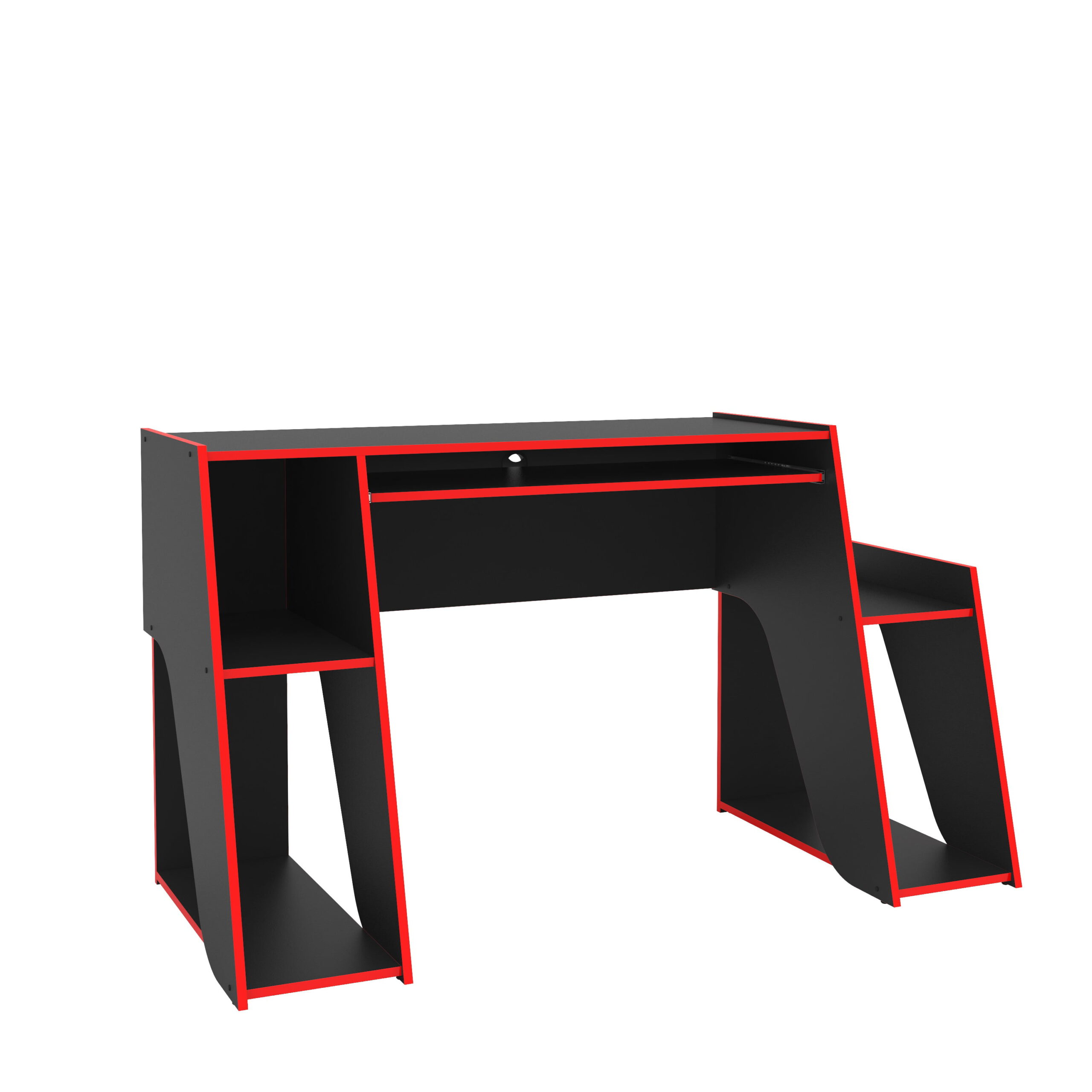 Polifurniture Kyoto Modern 47″ Wood Gaming Desk with Keyboard Tray. Black and Red Finish