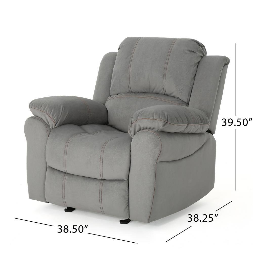 Noble House  Celestina 39 in. Width Big and Tall Gray Microfiber Recliner