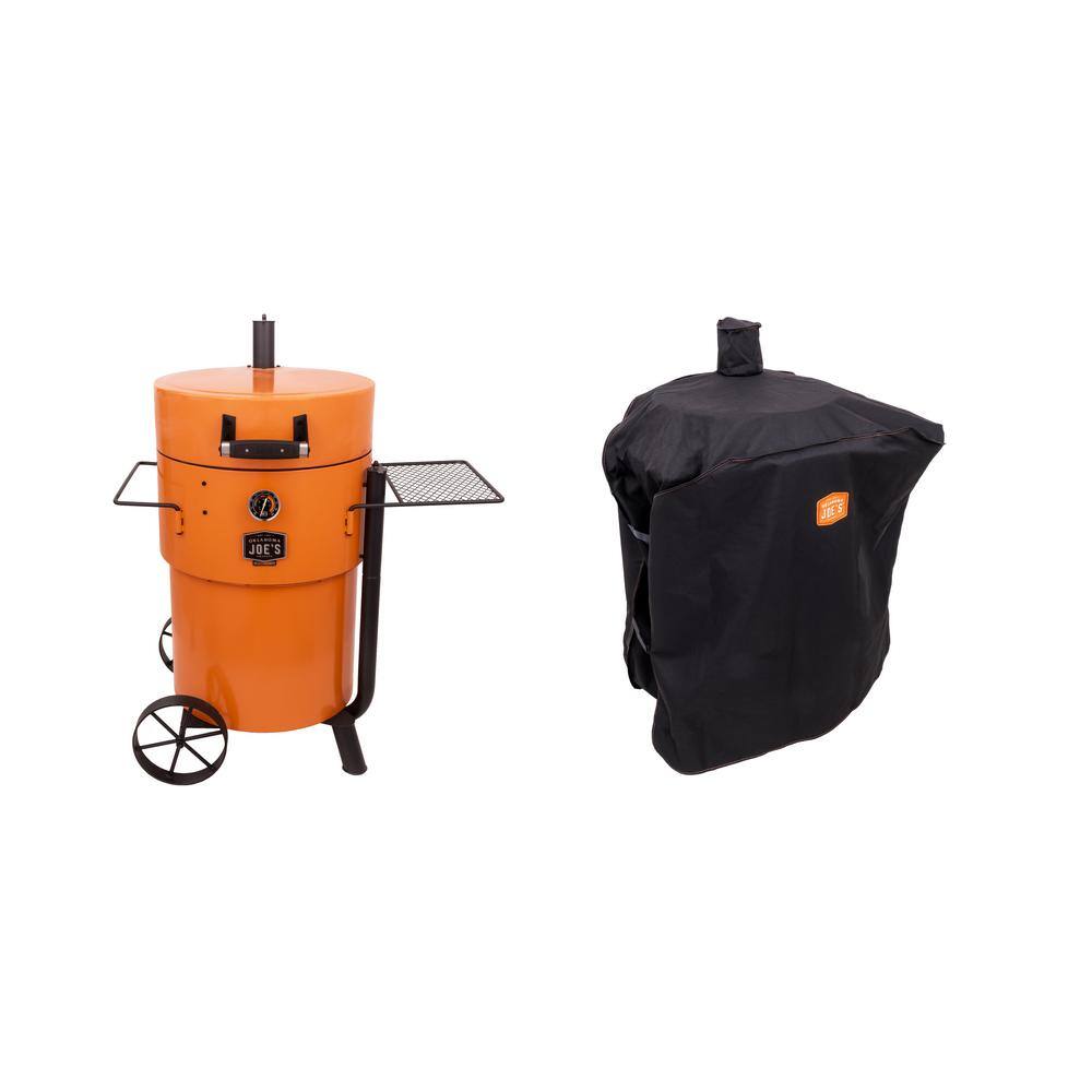 OKLAHOMA JOE-S 22202159 Bronco 284 sq. in. Drum Charcoal Smoker and Grill in Orange with Cover