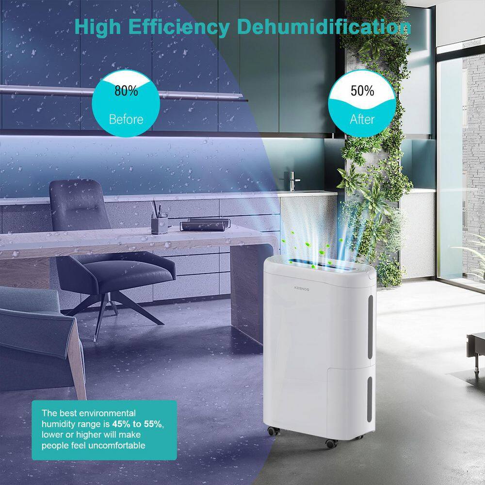 Kesnos HDCX-PD220B 60-Pint . Portable Home Dehumidifier For 4.500 Sq. Ft. with Drain Hose and Water Tank Timer with Wheels