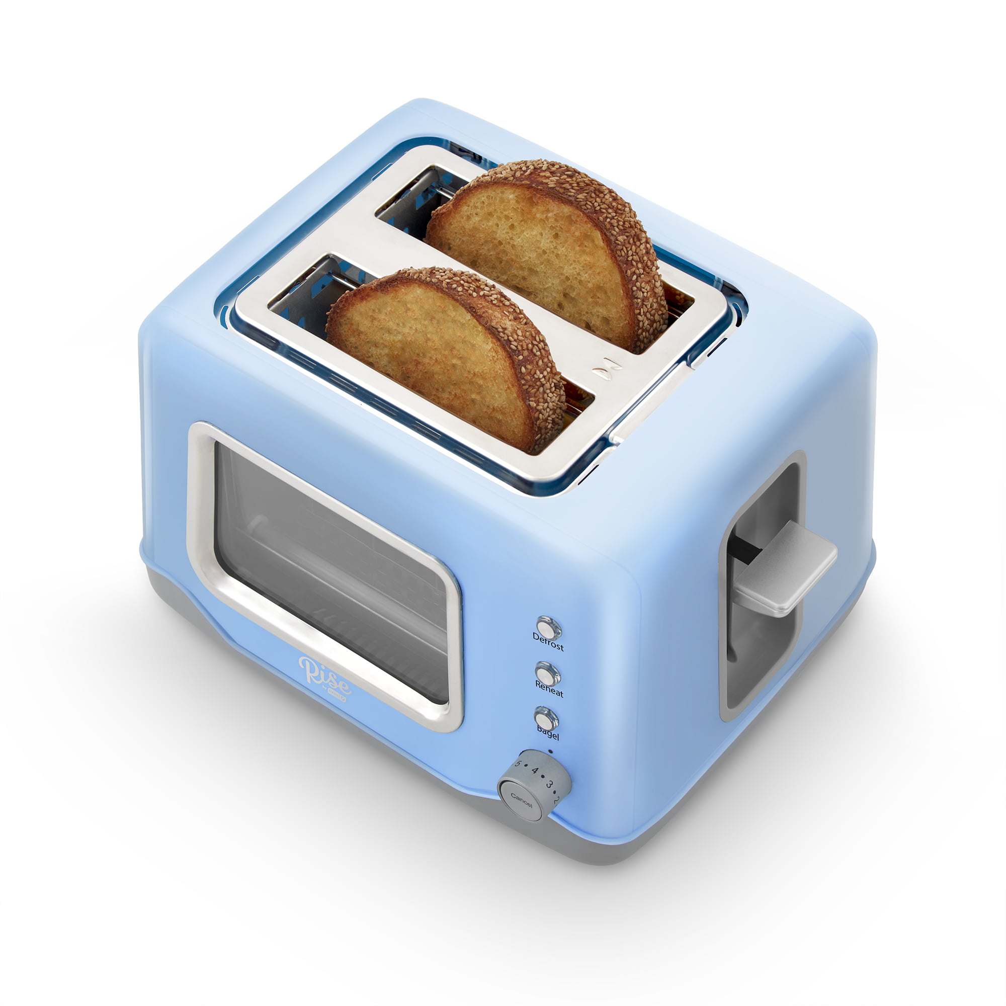 Rise by Dash Clear View Window 2-Slice Toaster Blue - Defrost. Reheat. Bagel. Auto Shut off