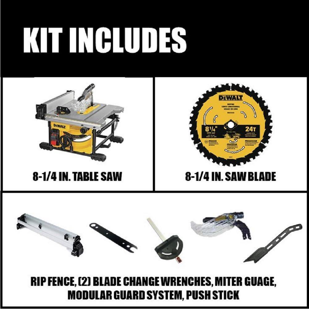 DEWALT DWE7485 15 Amp Corded 8-1/4 in. Compact Portable Jobsite Tablesaw (Stand Not Included)