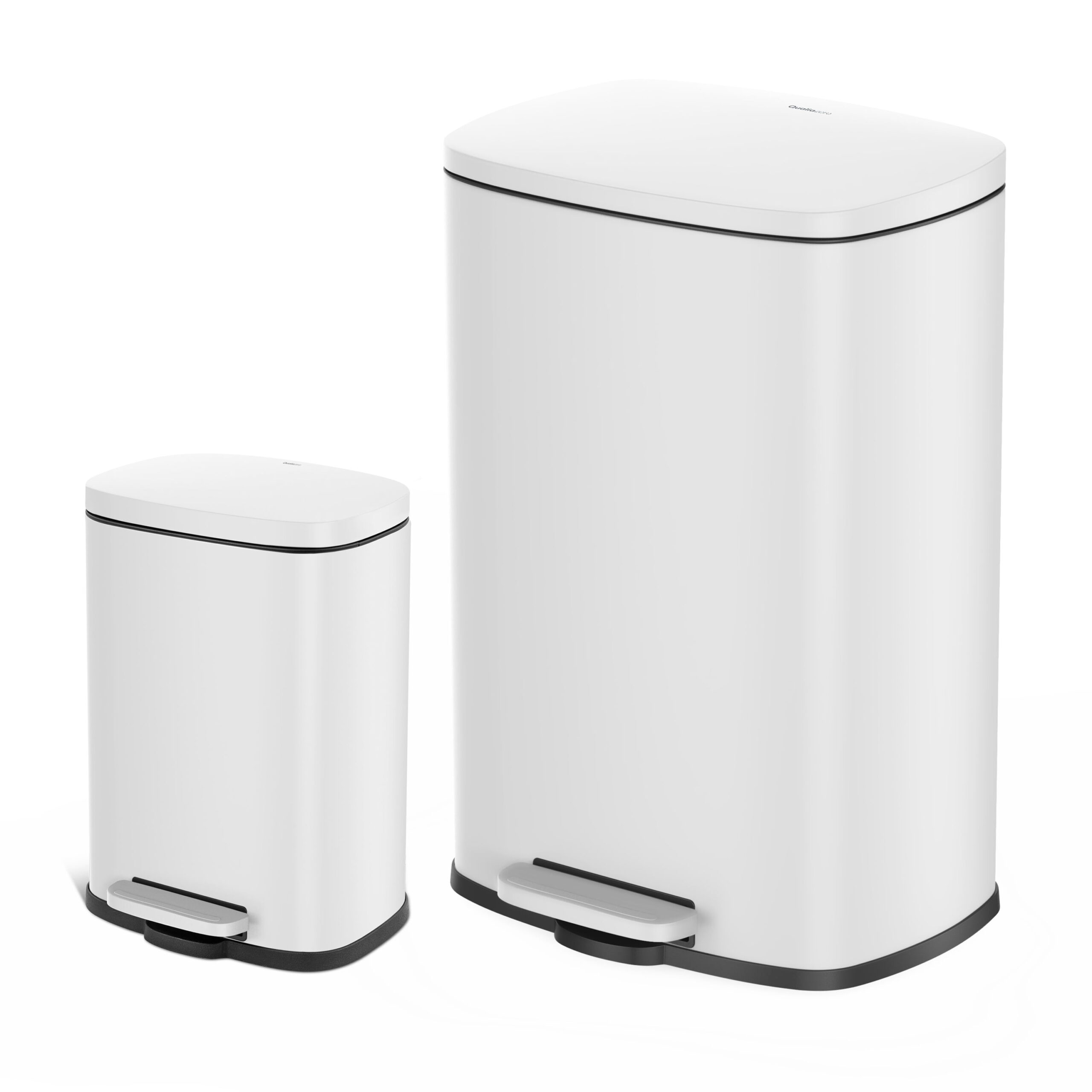Qualiazero 13.2 Gallon and 3.2 Gallon Trash Can Combo. Rectangular Shape Step Can Combo - Matte White