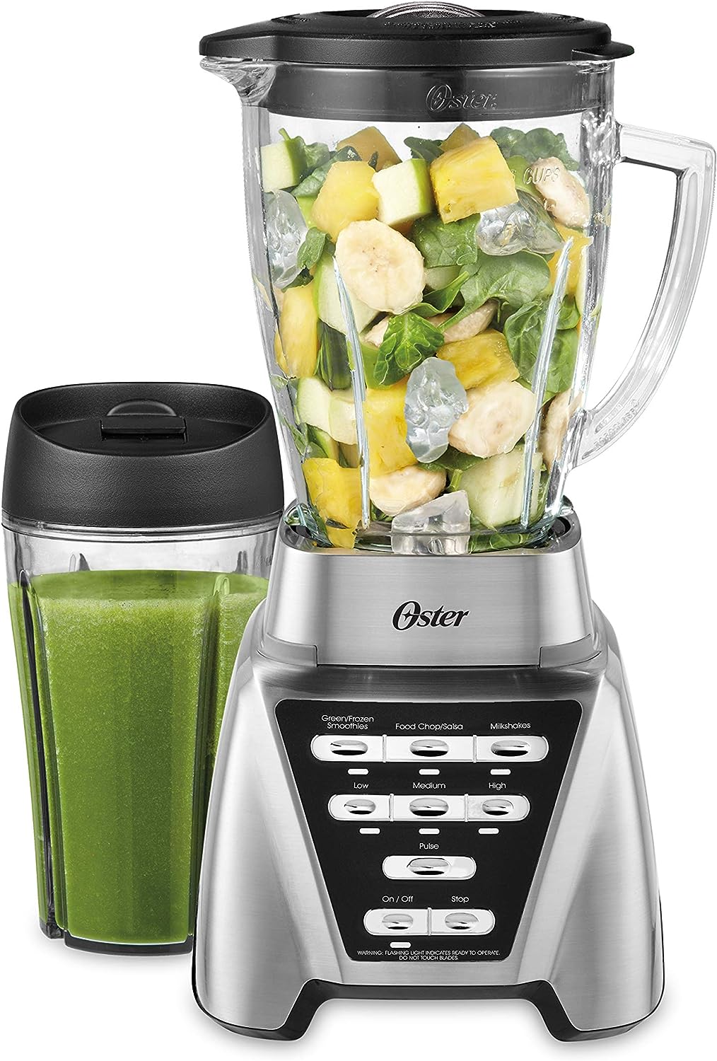 Oster Blender | Pro 1200 with Glass Jar. 24-Ounce Smoothie Cup. Brushed Nickel
