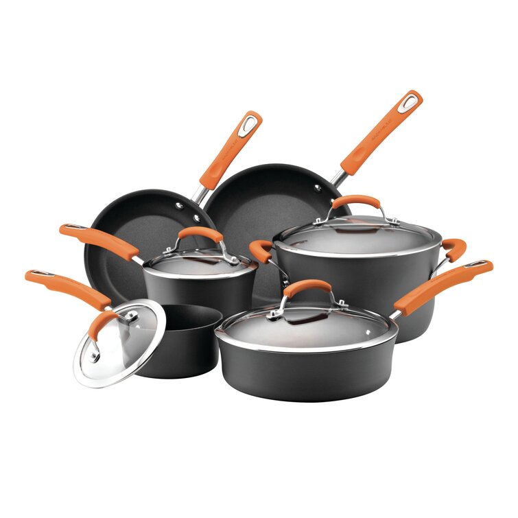 Rachael Ray Brights Hard-Anodized Nonstick Cookware Set. 10-Piece - Orange