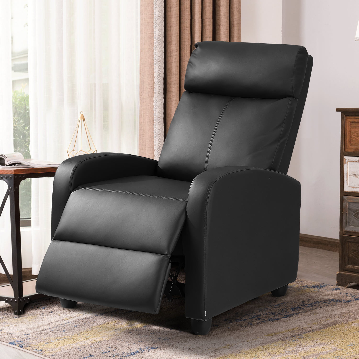 Homall Recliner Chair Padded Seat Pu Leather for Living Room Single Sofa Recliner Modern Recliner Seat Club Chair Home Theater Seating. Black