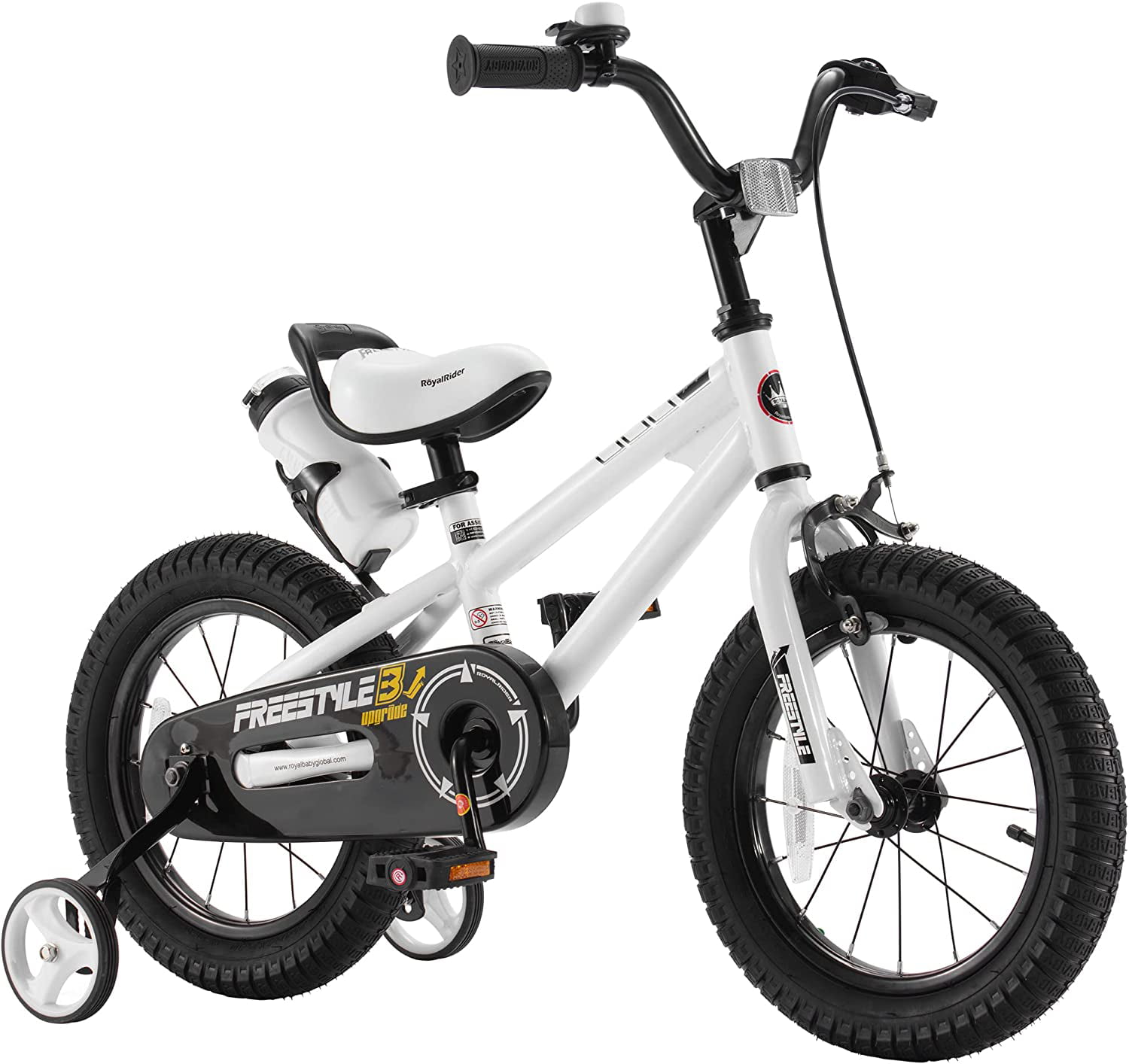 Royalbaby Freestyle 12 In. White Kids Bike Boys and Girls Bike with Training wheels and Water Bottle