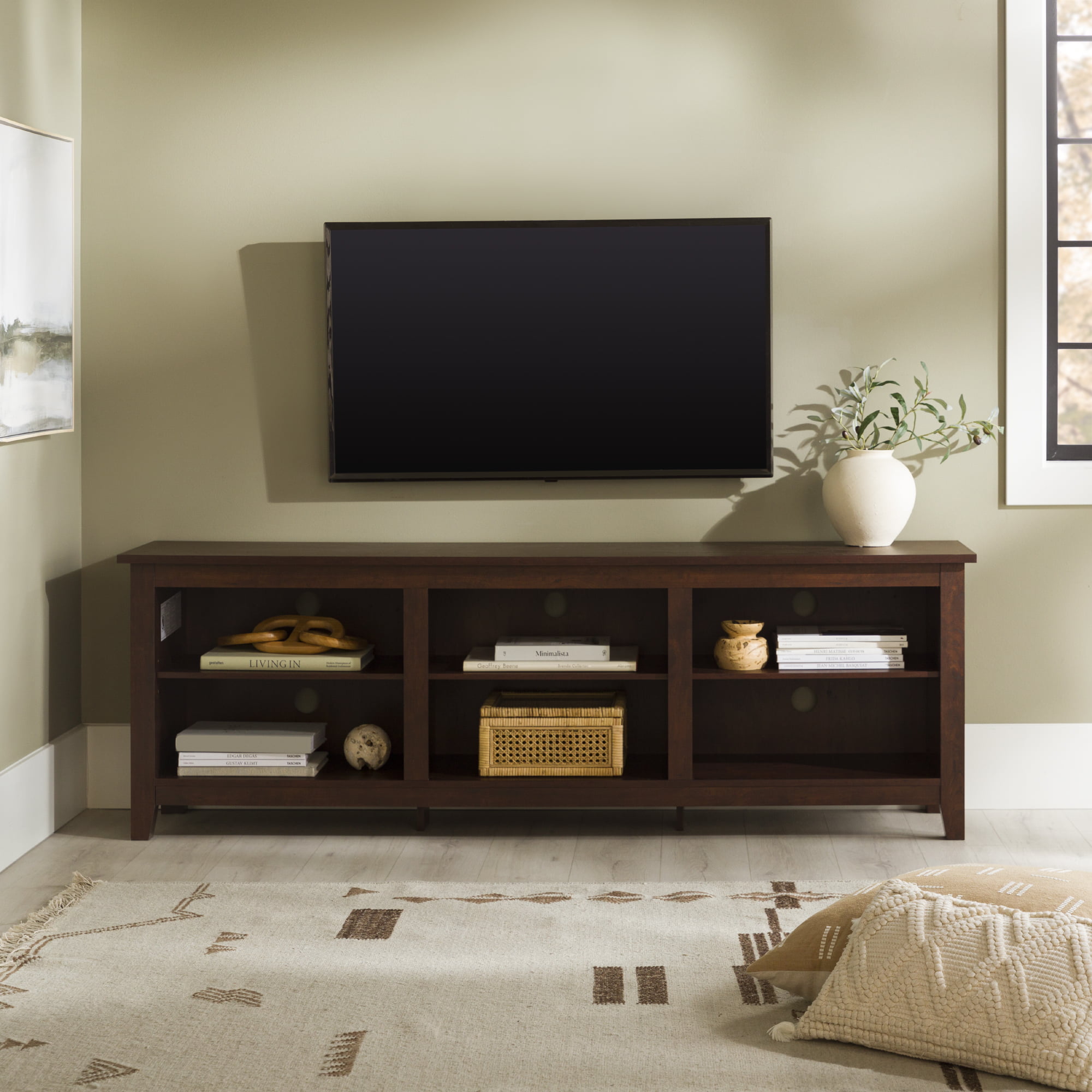 Woven Paths Open Storage TV Stand for TVs up to 80″. Traditional Brown