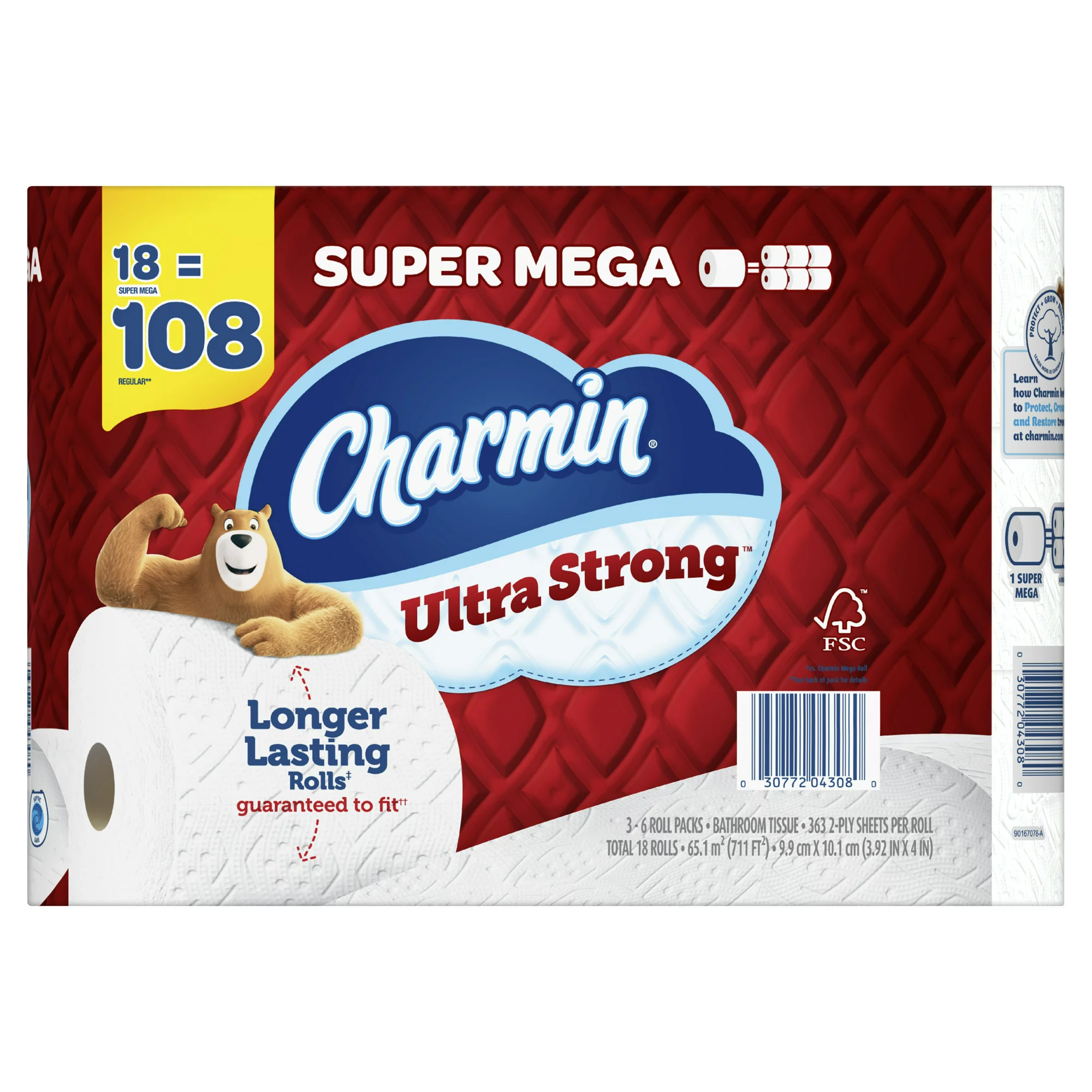 Charmin Ultra Strong Toilet Paper Super Mega Roll. 363 Sheets Per Roll. 18 Count